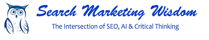 Search Marketing Wisdom. The Intersection of SEO, AI & Critical Thinking. To the left of the text is my stylized owl logo
